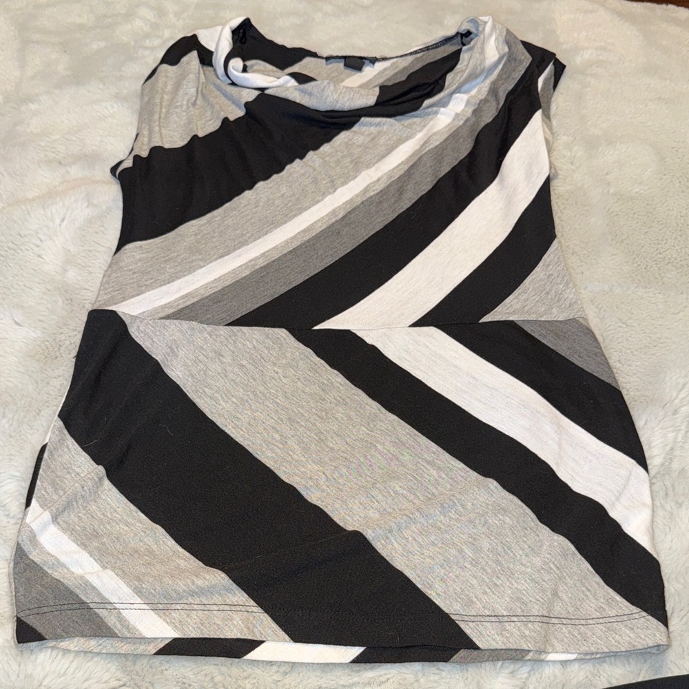 BCX Striped Black and Gray Women's Dress Top